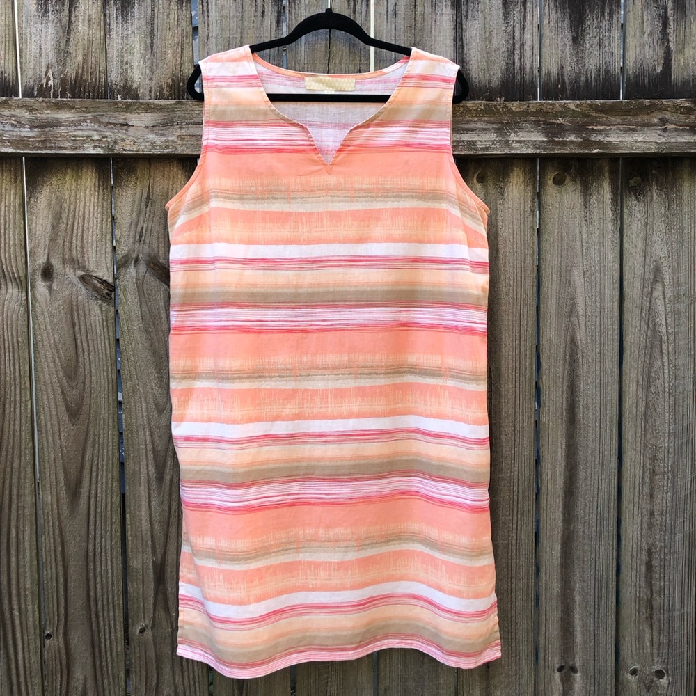 Paradise Shores Linen Cotton Striped Midi Dress Size XL Sleeveless Peach